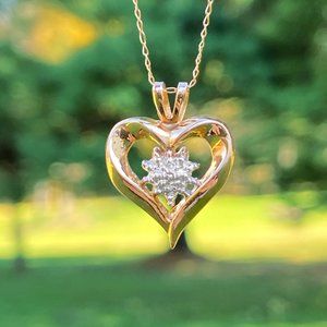 10k Solid Yellow Gold Genuine Diamond Heart Necklace (19.5 inch)